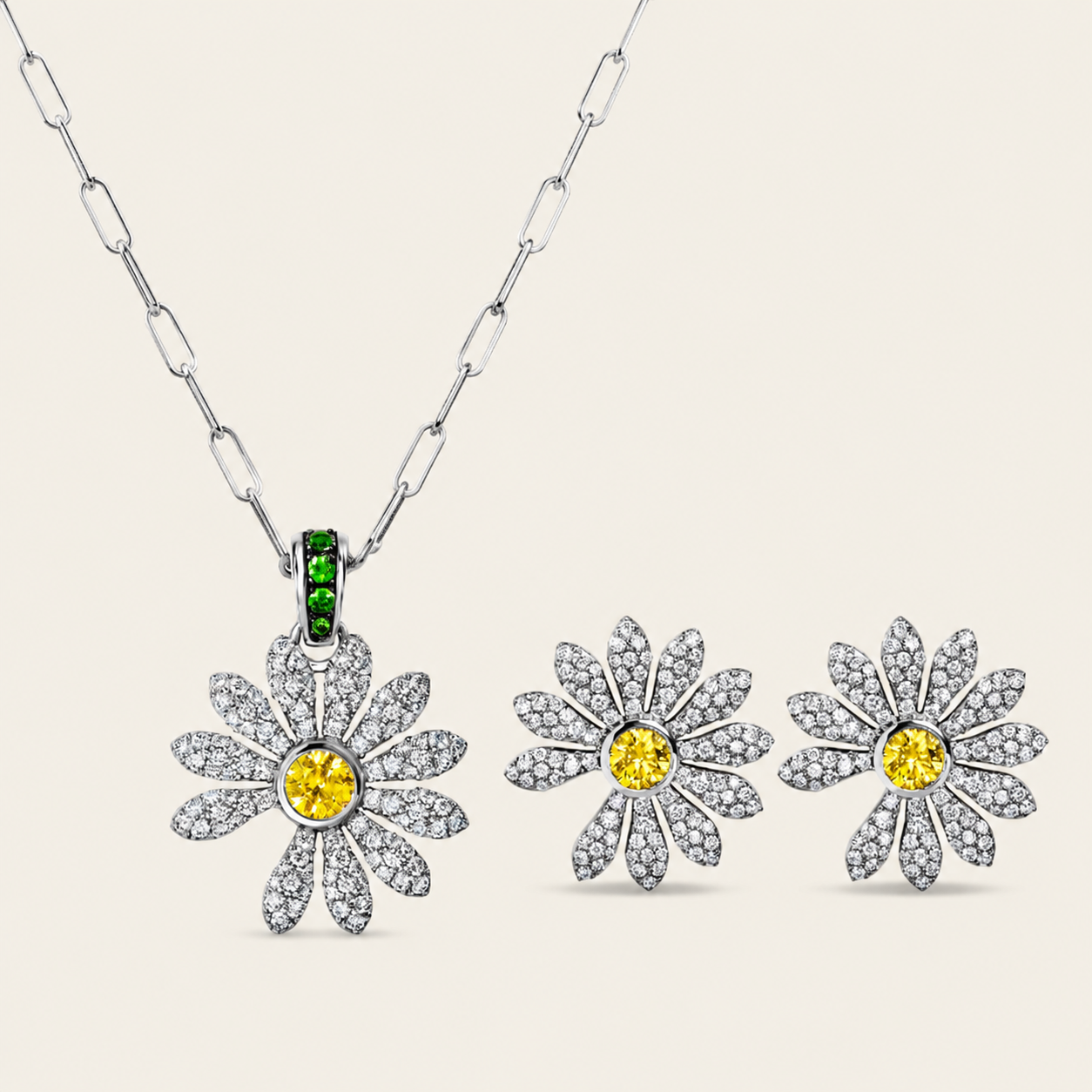 Daisy Gemstone Pendant Necklace – 925 Sterling Silver Floral Necklace