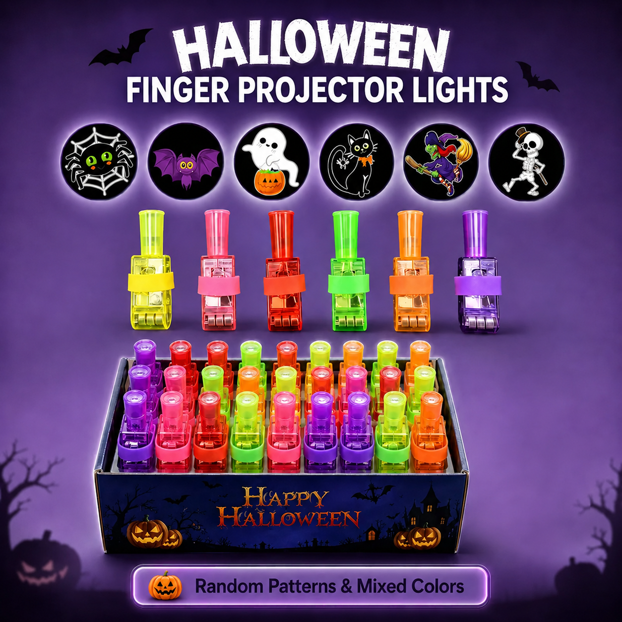 👻🎃 Halloween Finger Projector Rings – LED Party Favors for Kids