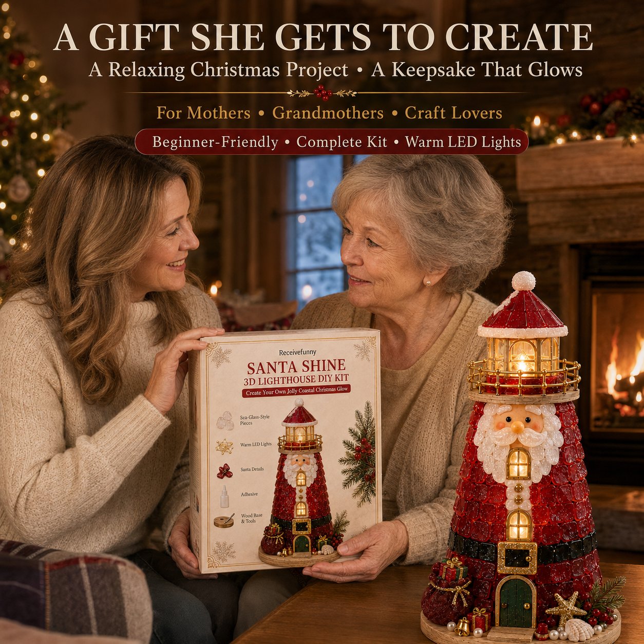 🎅 2026 Christmas Gift 50% Off--🎄Beginner-Friendly DIY Lighted Christmas Character Sea Glass-Style Lighthouse Kit Collection