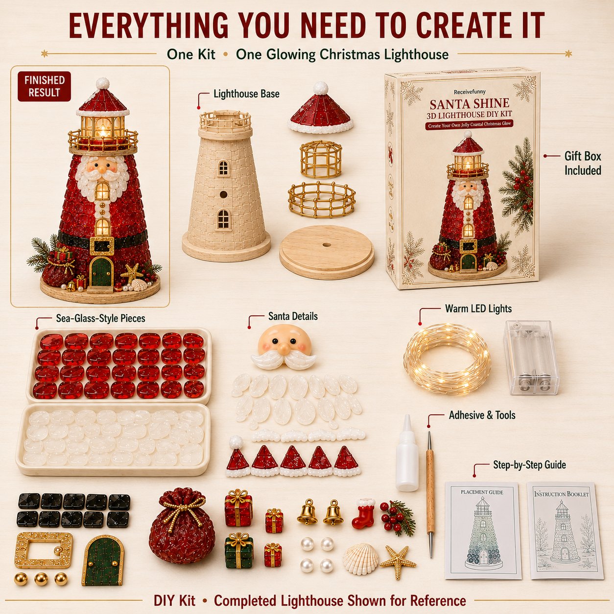 🎅 2026 Christmas Gift 50% Off--🎄Beginner-Friendly DIY Lighted Christmas Character Sea Glass-Style Lighthouse Kit Collection