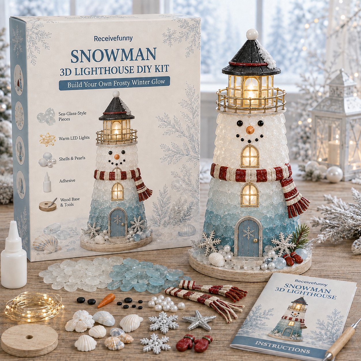 🎅 2026 Christmas Gift 50% Off--🎄Beginner-Friendly DIY Lighted Christmas Character Sea Glass-Style Lighthouse Kit Collection