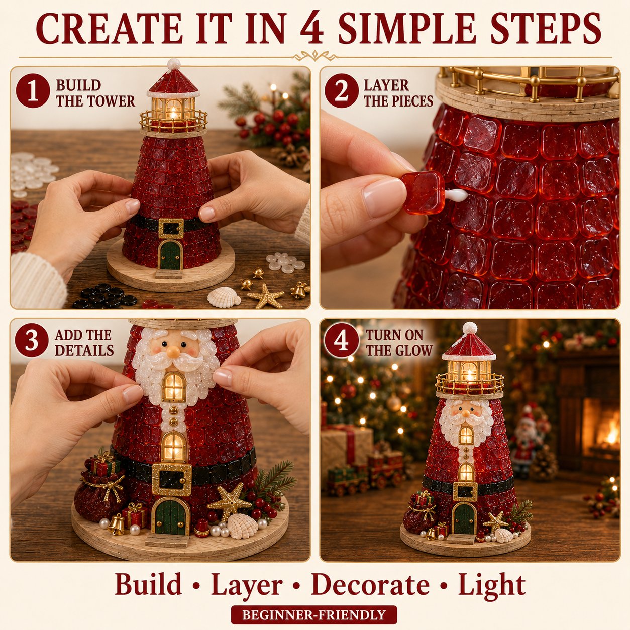 🎅 2026 Christmas Gift 50% Off--🎄Beginner-Friendly DIY Lighted Christmas Character Sea Glass-Style Lighthouse Kit Collection