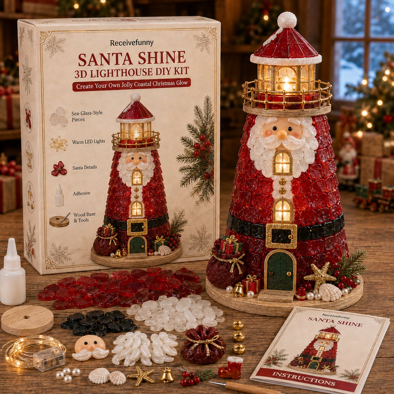 🎅 2026 Christmas Gift 50% Off--🎄Beginner-Friendly DIY Lighted Christmas Character Sea Glass-Style Lighthouse Kit Collection