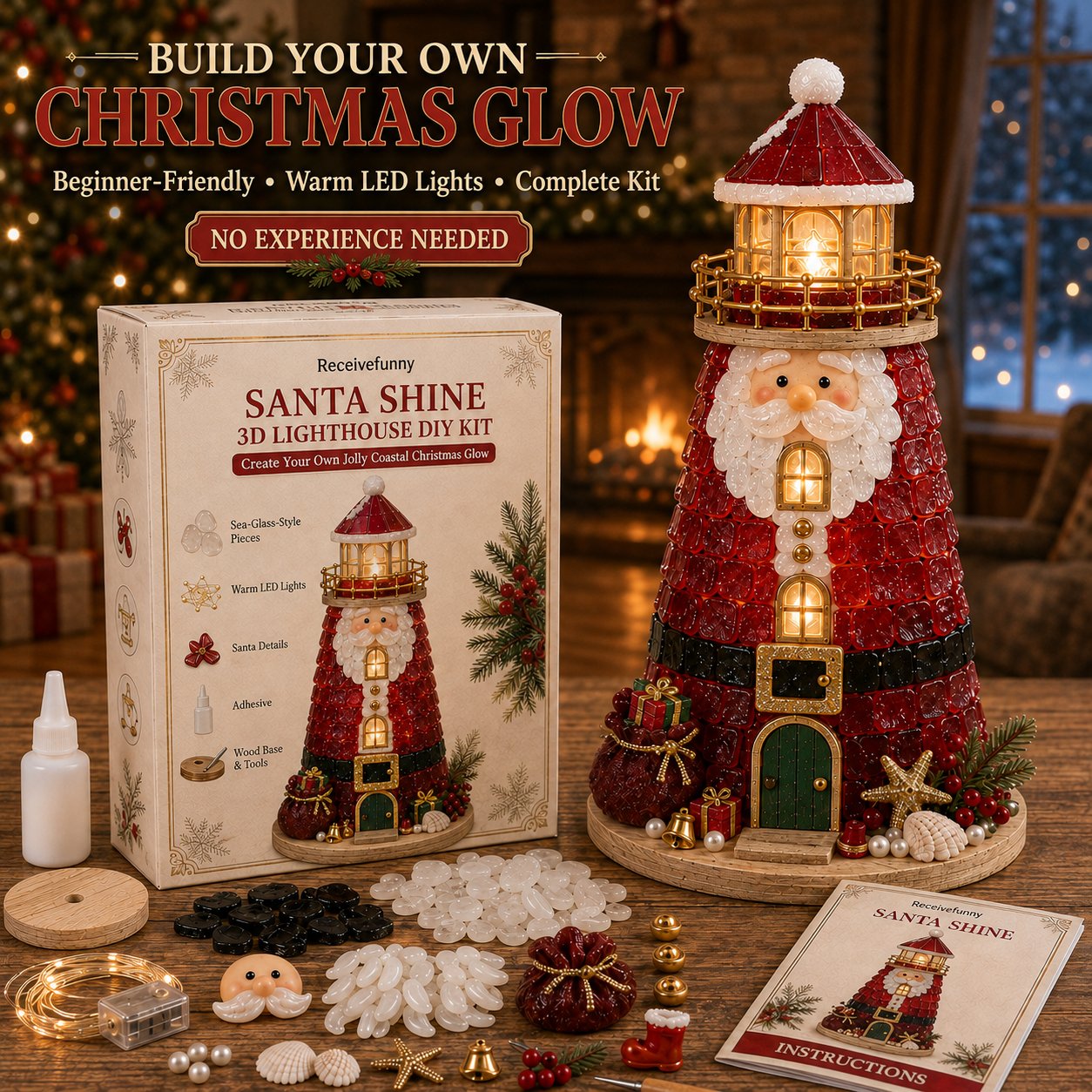 🎅 2026 Christmas Gift 50% Off--🎄Beginner-Friendly DIY Lighted Christmas Character Sea Glass-Style Lighthouse Kit Collection