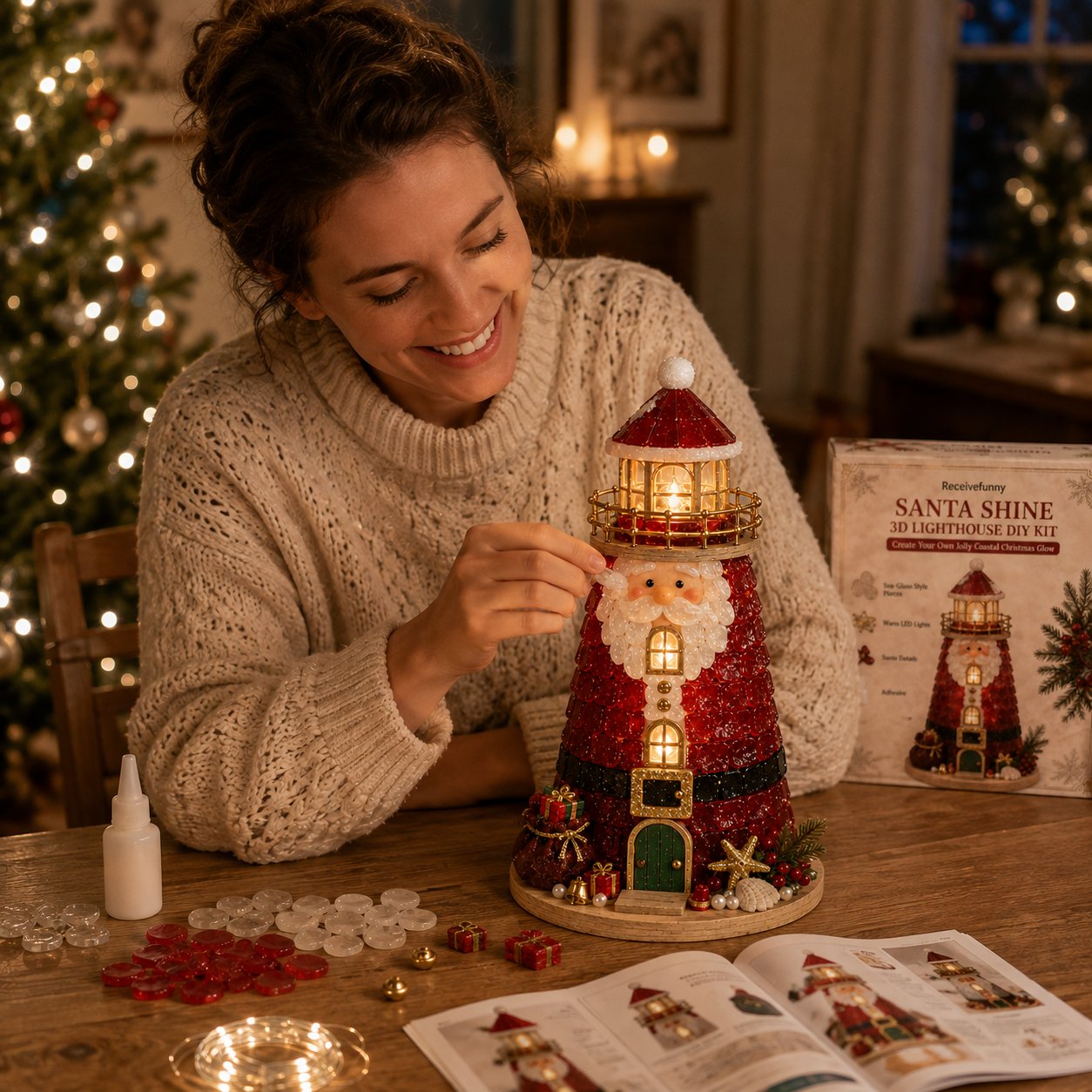 🎅 2026 Christmas Gift 50% Off--🎄Beginner-Friendly DIY Lighted Christmas Character Sea Glass-Style Lighthouse Kit Collection