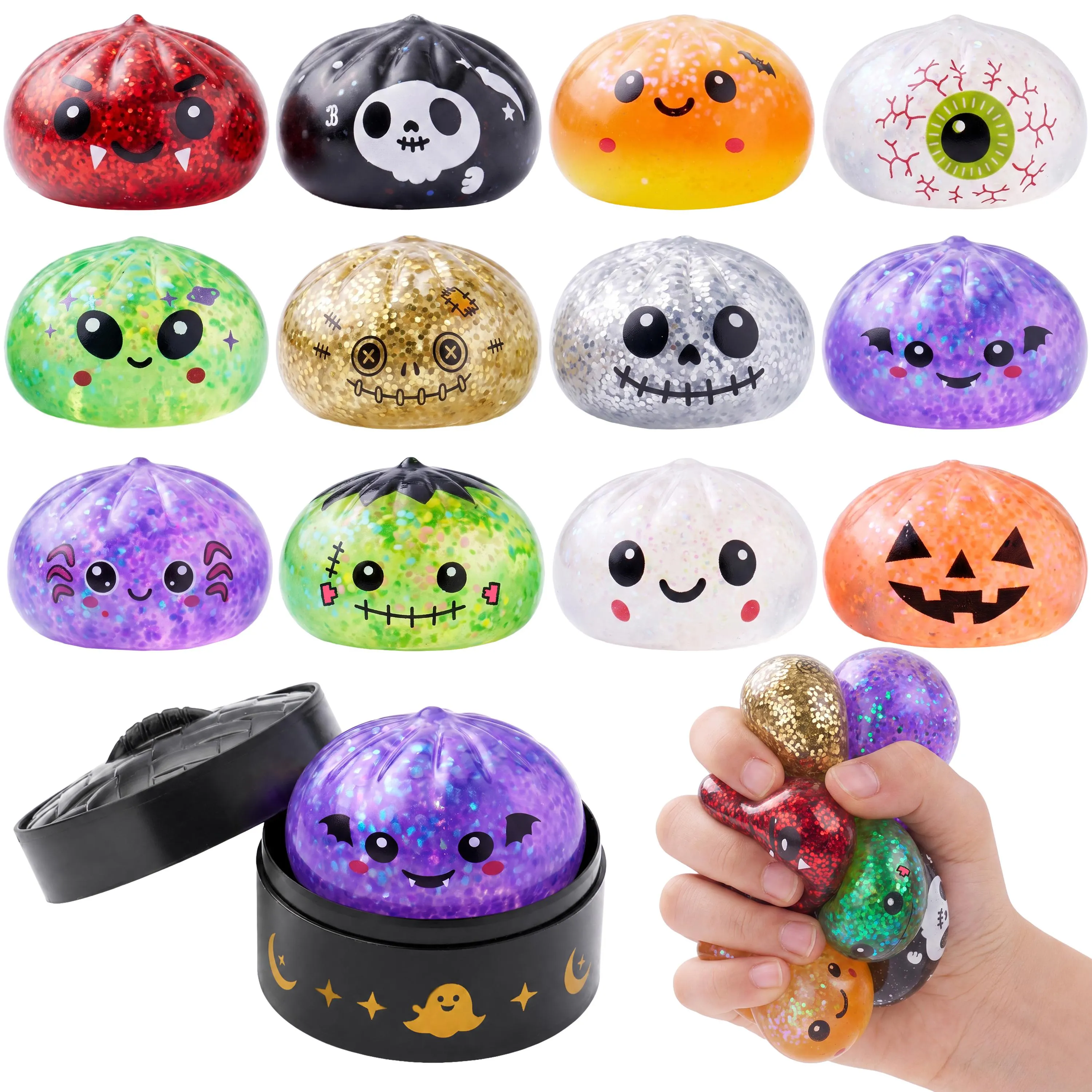 Halloween Dumpling Stress Relief Toys, Slow‑rebound maltose squishy toys, ideal for Halloween party gifts, featuring grimace pumpkin and little devil designs