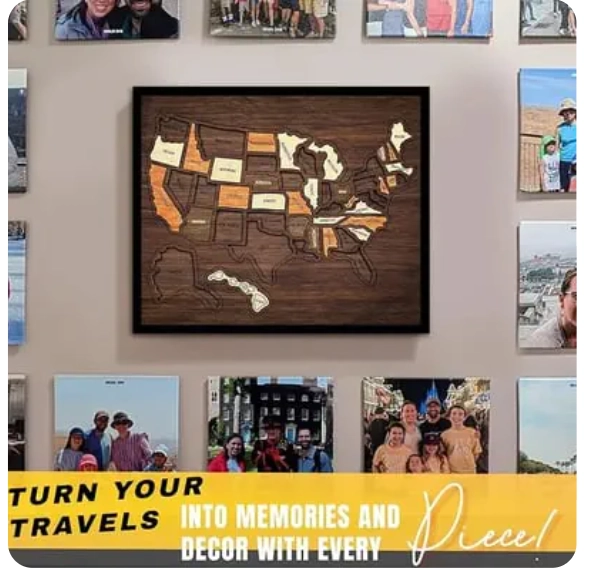 🔥Last Day 50% OFF -🇺🇸 Wooden USA Travel Map Puzzle🧩A Stylish Way to Track Your Journey