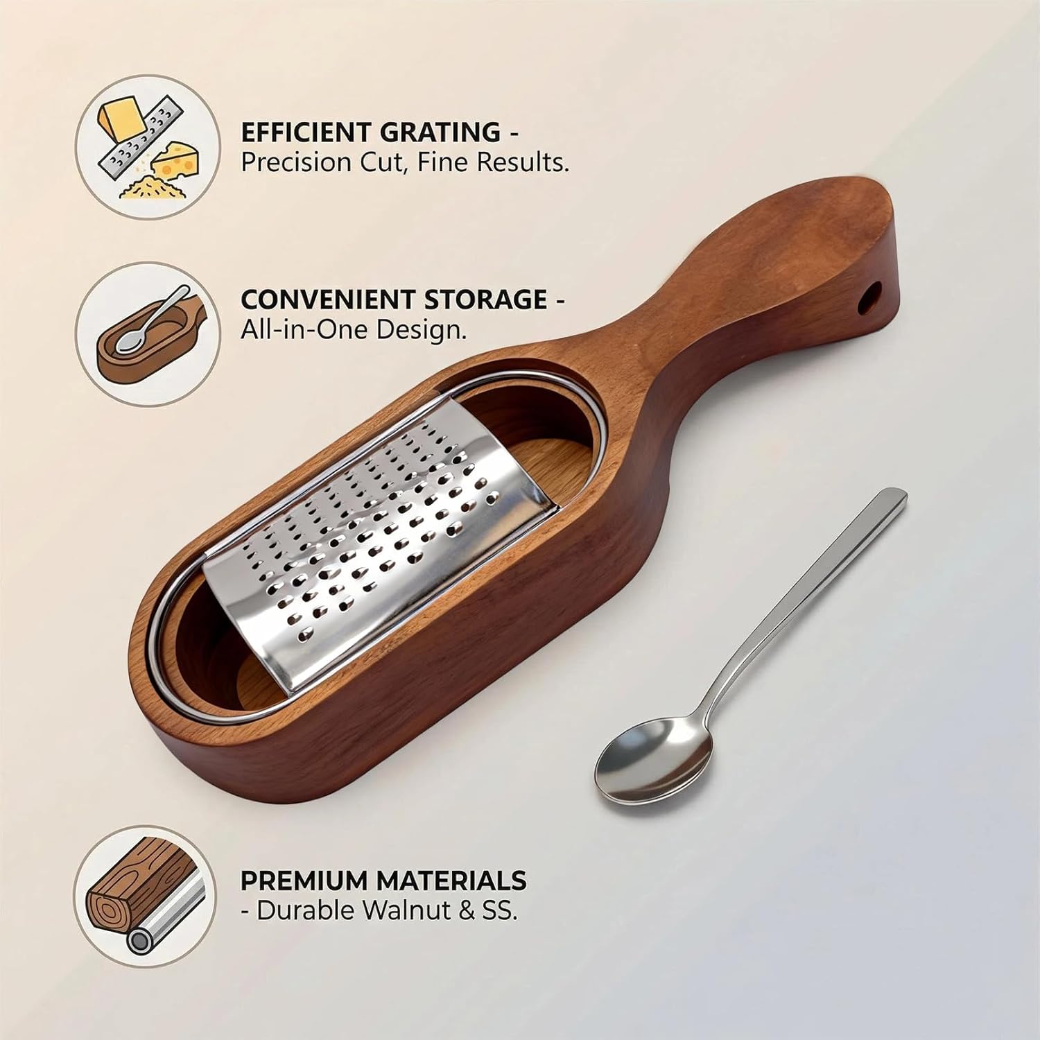 Handheld Cheese Grater with Wooden Container