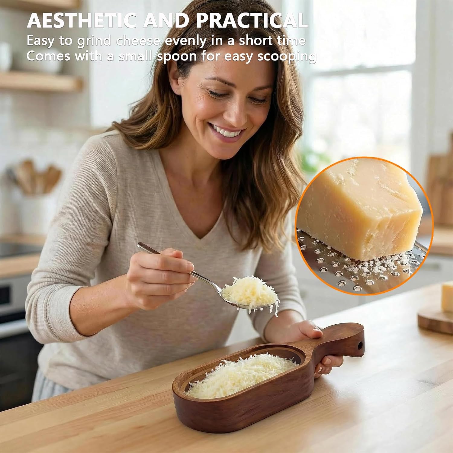 Handheld Cheese Grater with Wooden Container