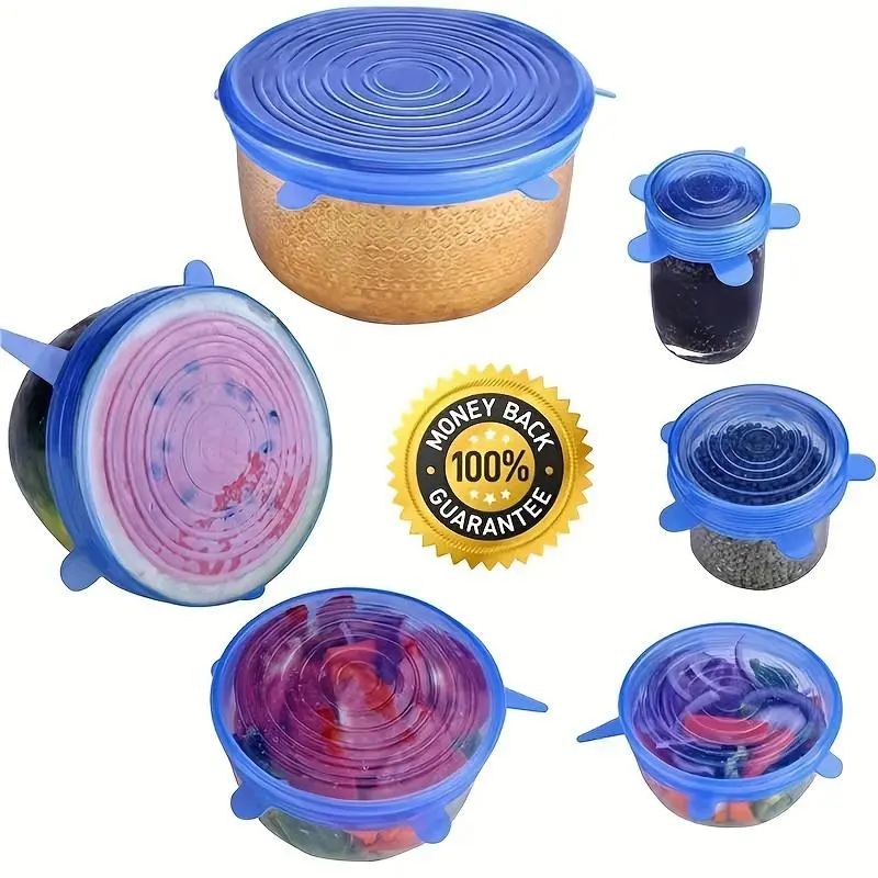 Reusable Stretchable Silicone Bowl Lid, 6pcs Stretch Leak Proof Lids for, Round Bowl Cover, Food Cover, Kitchen Gadgets, Meal Prep Containers Lid