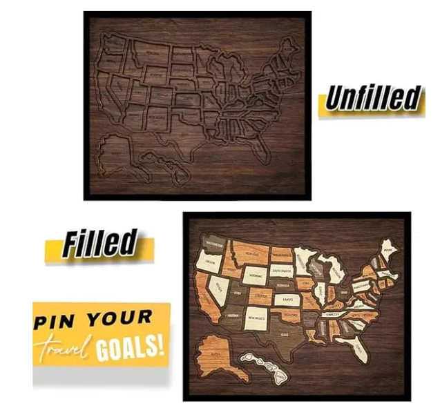 🔥Last Day 50% OFF -🇺🇸 Wooden USA Travel Map Puzzle🧩A Stylish Way to Track Your Journey