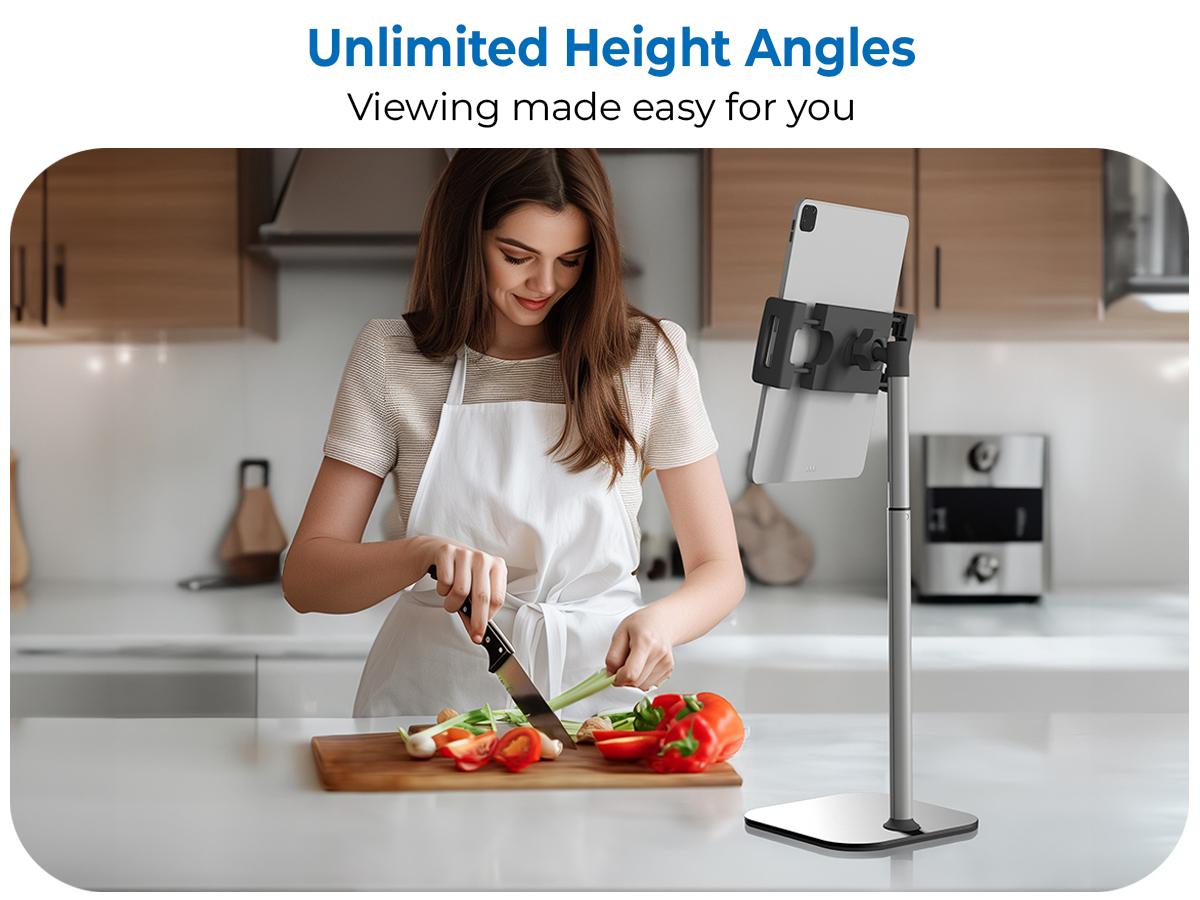 Cooper TabStand Sturdy Tablet Mount & Accessories - Height-Adjustable Metal/Aluminium Holder for 17" Max Diagonal iPad, Portable Monitor, Smartphone, 360&deg; Rotate & Tilt, 4.4lb Holding Strength, Portable, Silicone-Free