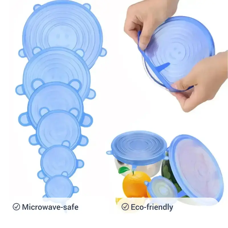 Reusable Stretchable Silicone Bowl Lid, 6pcs Stretch Leak Proof Lids for, Round Bowl Cover, Food Cover, Kitchen Gadgets, Meal Prep Containers Lid