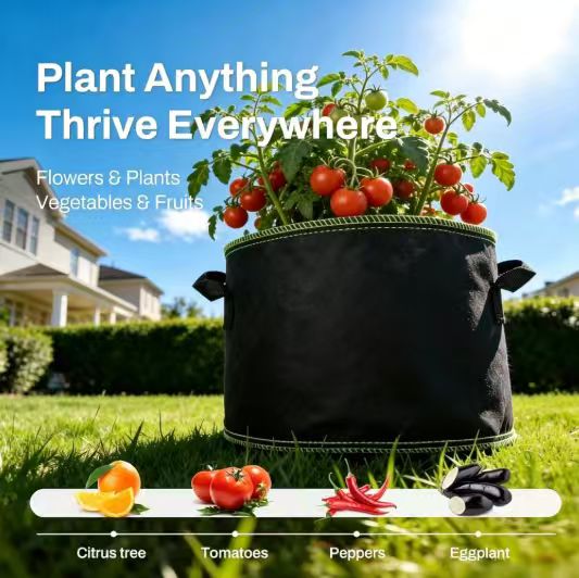 "🌱 5-Pack 5 Gallon Grow Bags – Heavy Duty Aeration Fabric Pots with Handles for Vegetables, Flowers & Fruits 🪴 "
