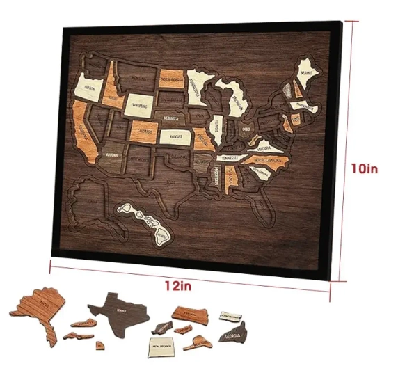 🔥Last Day 50% OFF -🇺🇸 Wooden USA Travel Map Puzzle🧩A Stylish Way to Track Your Journey