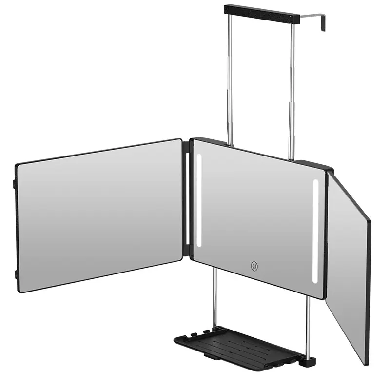 Umitec Adjustable LED Light 3 Way Mirror, Portable Trifold Mirror for Shaving, Grooming, Hair Styling, Dye Hair, Makeup, Braiding, 360 Degree Mirror