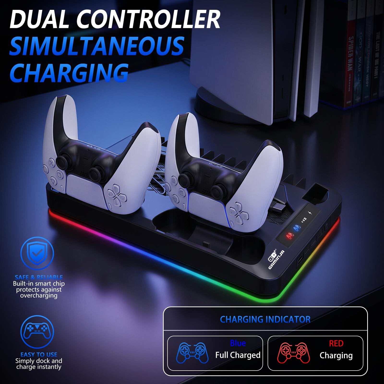 GAMINJA P58 Charging Base Cooling Bracket Compatible With PS5 Console, Vertical Stand Cooling Fan, Multi-functional Cooling & Charging Station for PS5 Slim Pro All Model Universal
