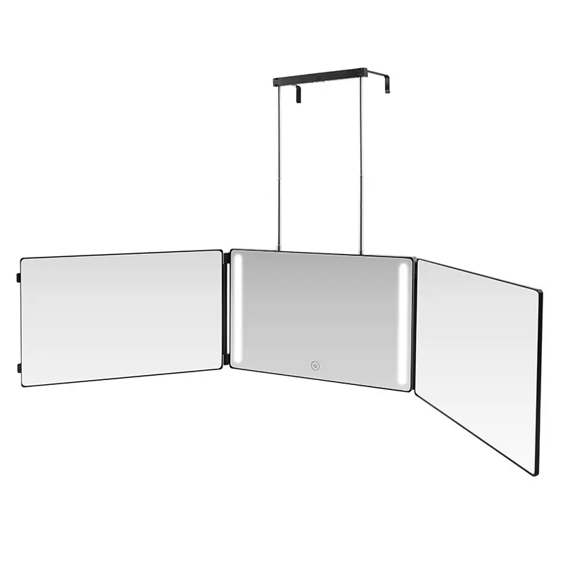 Umitec Adjustable LED Light 3 Way Mirror, Portable Trifold Mirror for Shaving, Grooming, Hair Styling, Dye Hair, Makeup, Braiding, 360 Degree Mirror