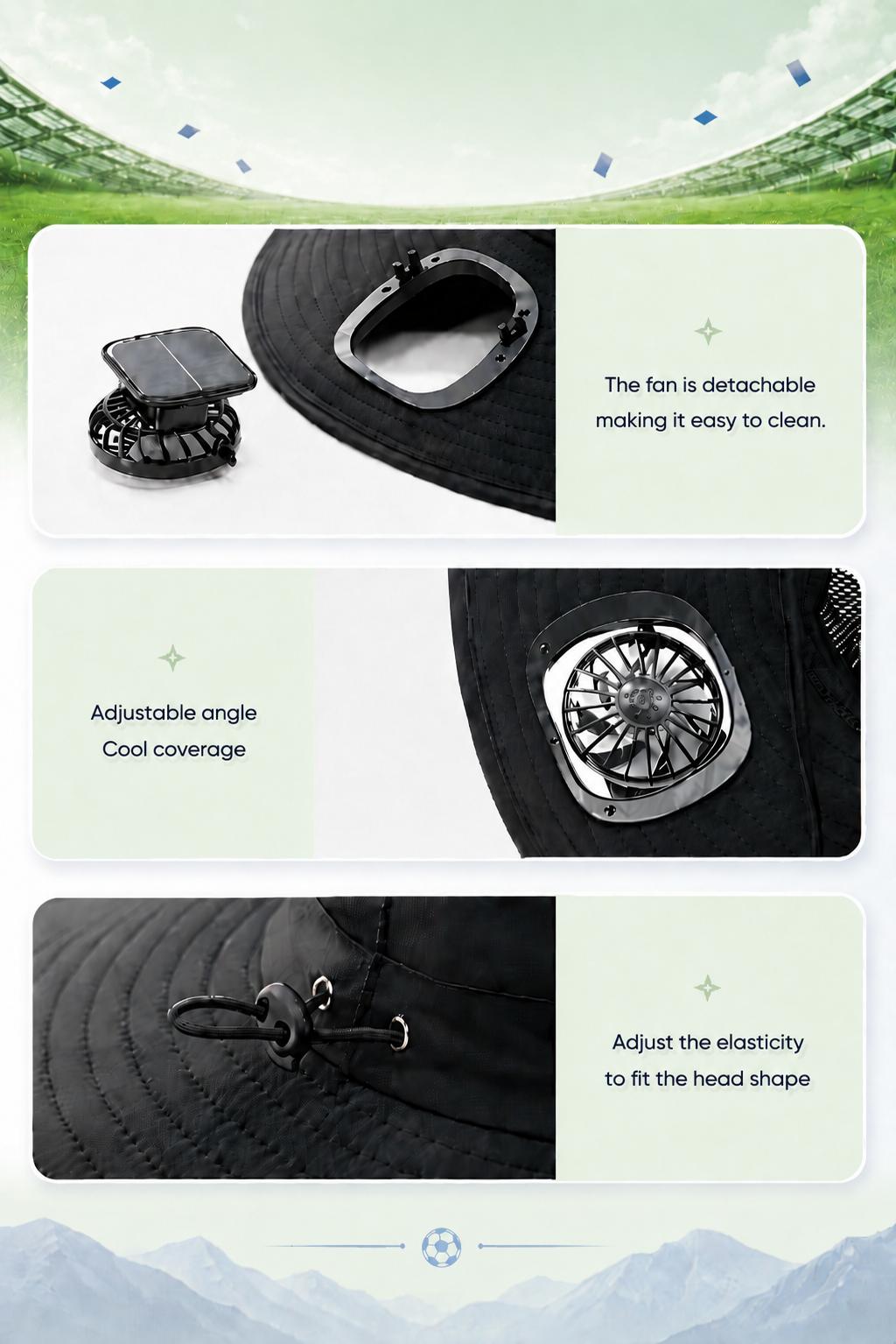 New Solar-Powered Outdoor Cooling Fan Hat — Sun Protection Hat with Solar Fan | Dual-Power Rechargeable Fan | Outdoor Water-Resistant Fan | Ideal for Sporting Events | Unisex Design | TikTokShopSpringGlowUp Sun Bucket Hat Lightweight Golf Hat New Solar-Powered Outdoor Cooling Fan Hat — Sun Protection Hat with Solar Fan | Dual-Power Rechargeable Fan | Outdoor Water-Resistant Fan | Ideal for Sporting Events | Unisex Design | TikTokShopSpringGlowUp Sun Bucket Hat Lightweight Golf Hat