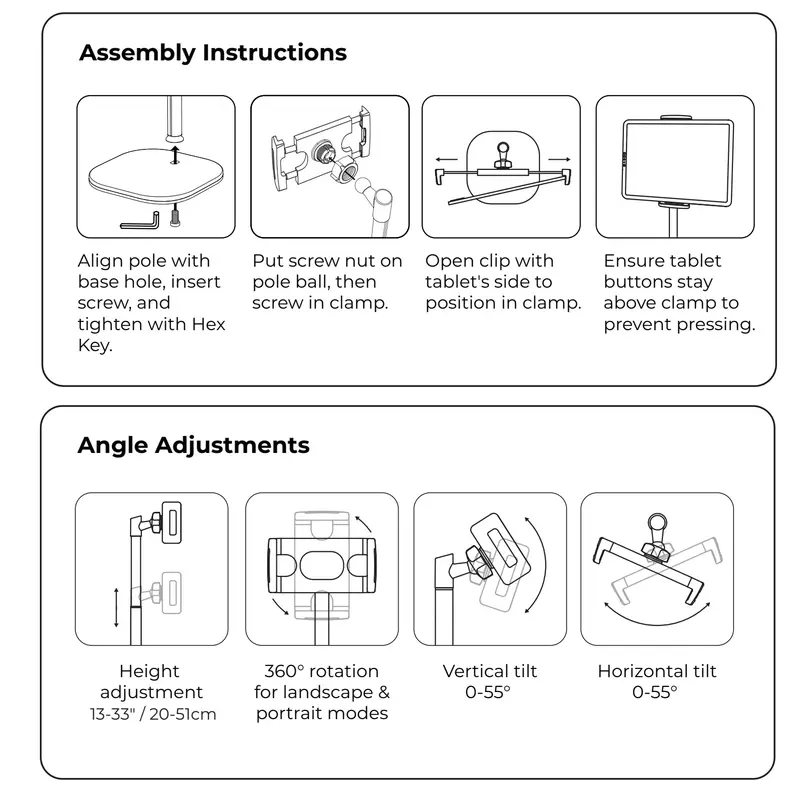 Cooper TabStand Sturdy Tablet Mount & Accessories - Height-Adjustable Metal/Aluminium Holder for 17" Max Diagonal iPad, Portable Monitor, Smartphone, 360° Rotate & Tilt, 4.4lb Holding Strength, Portable, Silicone-Free