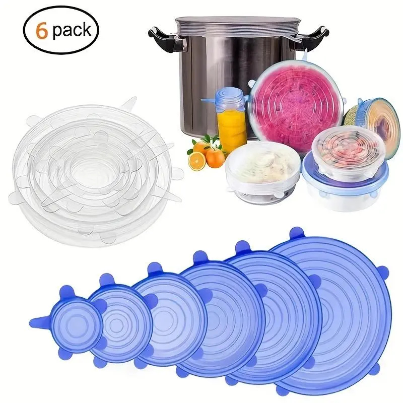 Reusable Stretchable Silicone Bowl Lid, 6pcs Stretch Leak Proof Lids for, Round Bowl Cover, Food Cover, Kitchen Gadgets, Meal Prep Containers Lid