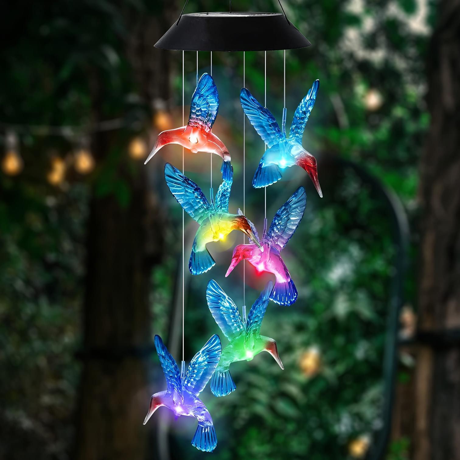 Creative Bird Design Solar Wind Chimes, Summer Color Changing Hummingbird LED Twinkle Lights, Outdoor Garden Decorative Solar Light, Home Decor, Windchimes, Solar Garden Fountain, Garden Accessories, Garden Border Fence