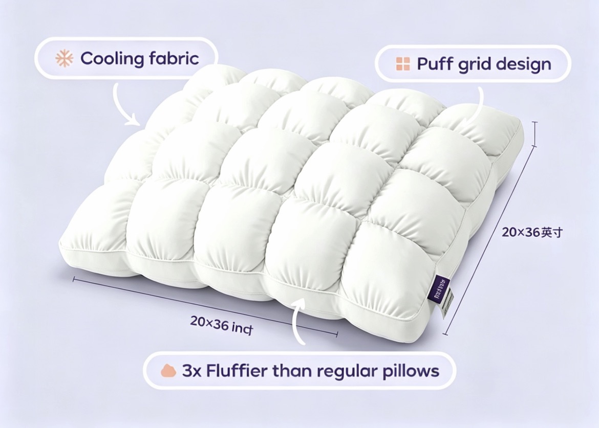 Mellow Sleep | Mellow Puff Pillow – Soft Quilted Puff Grid Design Pillow
