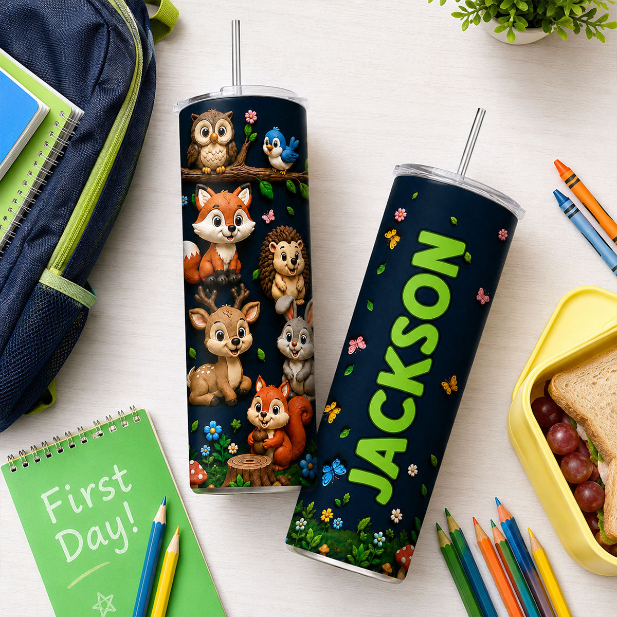 Trendy Animal for Boys Girls - Personalized Skinny Tumbler - Back to School Gift for Kids