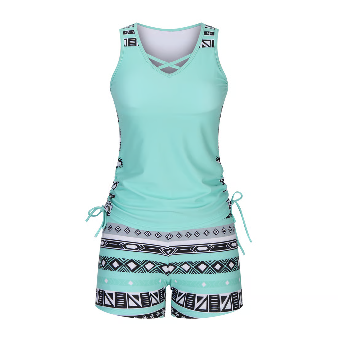 Women's 2-Piece Tummy Control Tankini Set with Built-In Bra – Flattering Boho Swimwear with Shorts🔥