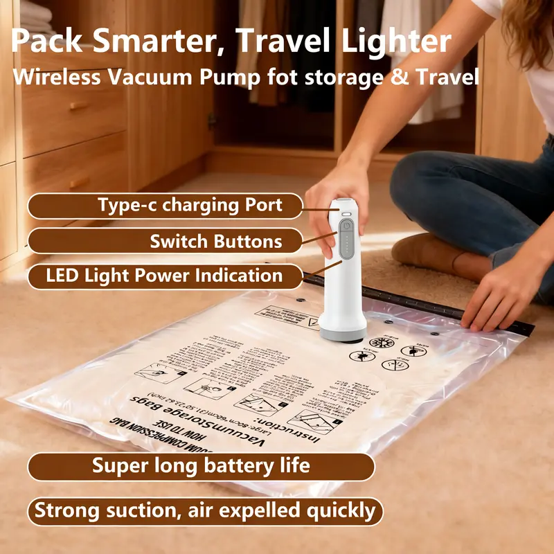 Cordless Travel Vacuum Storage Compression Bag Set