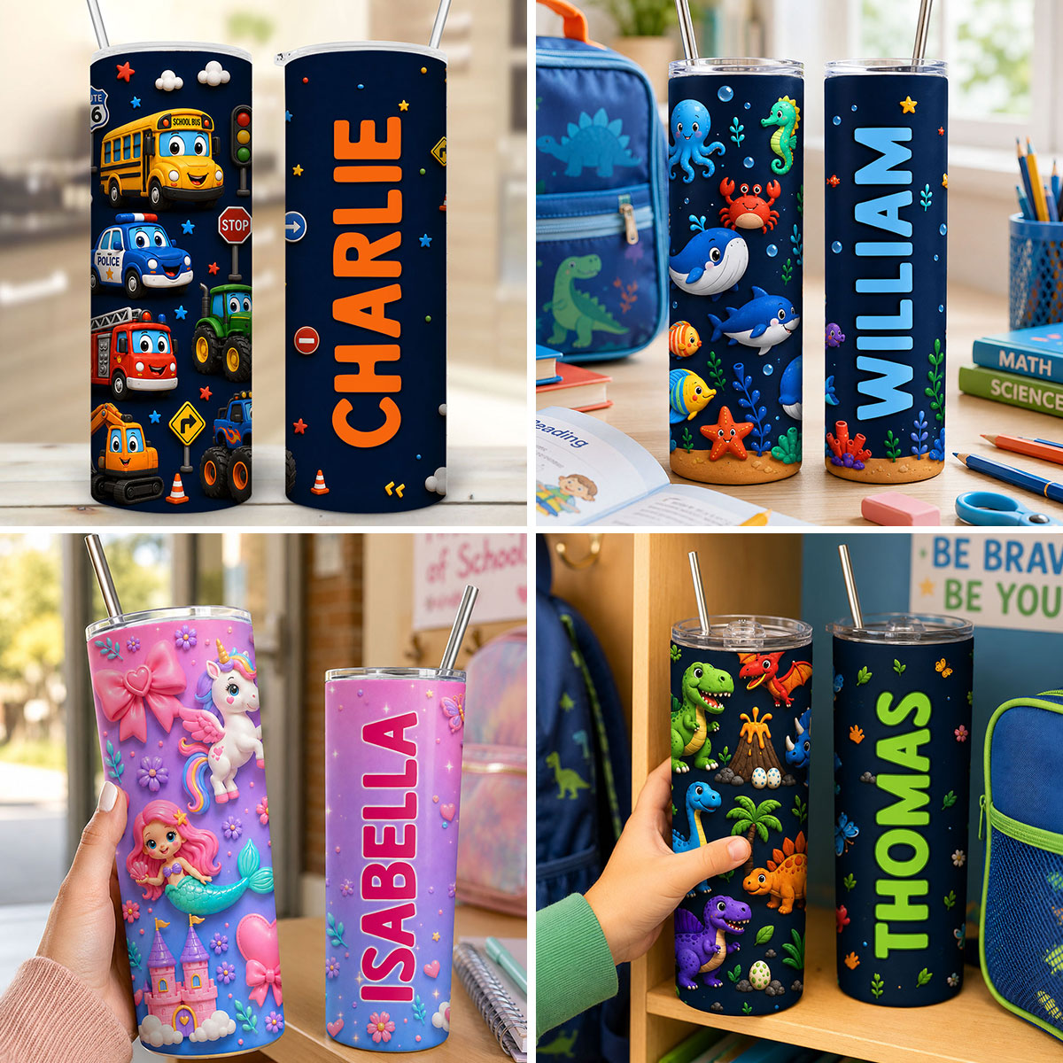 Trendy Animal for Boys Girls - Personalized Skinny Tumbler - Back to School Gift for Kids