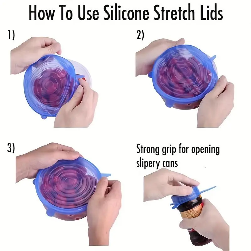 Reusable Stretchable Silicone Bowl Lid, 6pcs Stretch Leak Proof Lids for, Round Bowl Cover, Food Cover, Kitchen Gadgets, Meal Prep Containers Lid