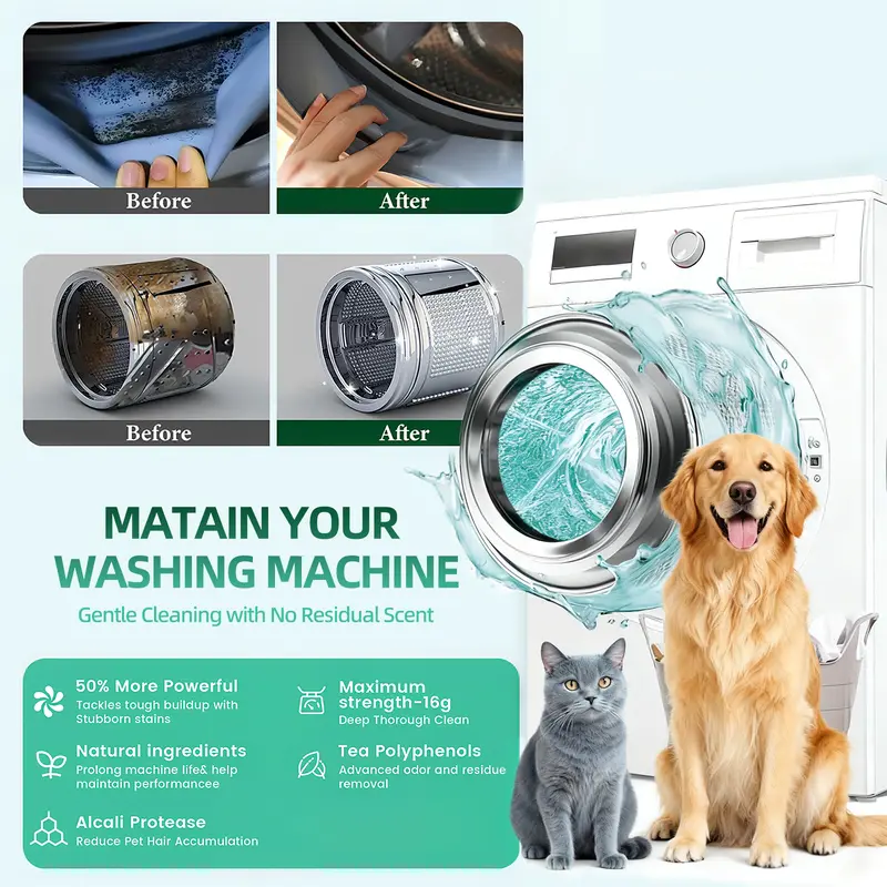 Washing Machine Cleaner Tablets pet safe eco friendly cleaning tablets neutralizes pet related odors deep cleans grime keeps washing machine fresh easy to use