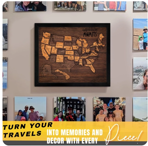 🔥Last Day 50% OFF -🇺🇸 Wooden USA Travel Map Puzzle🧩A Stylish Way to Track Your Journey