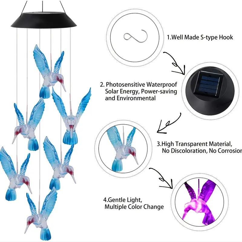 Creative Bird Design Solar Wind Chimes