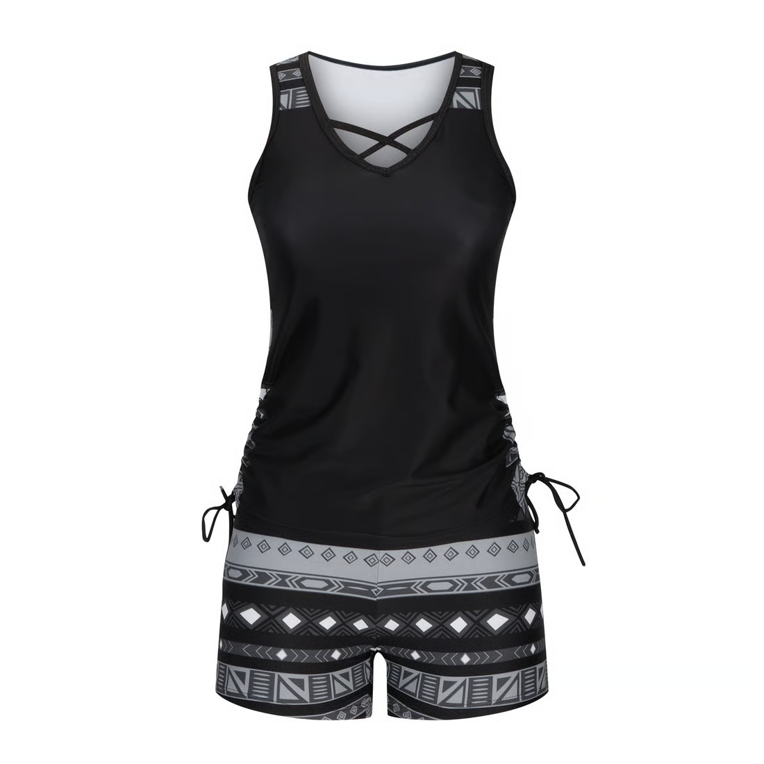 Women's 2-Piece Tummy Control Tankini Set with Built-In Bra – Flattering Boho Swimwear with Shorts🔥