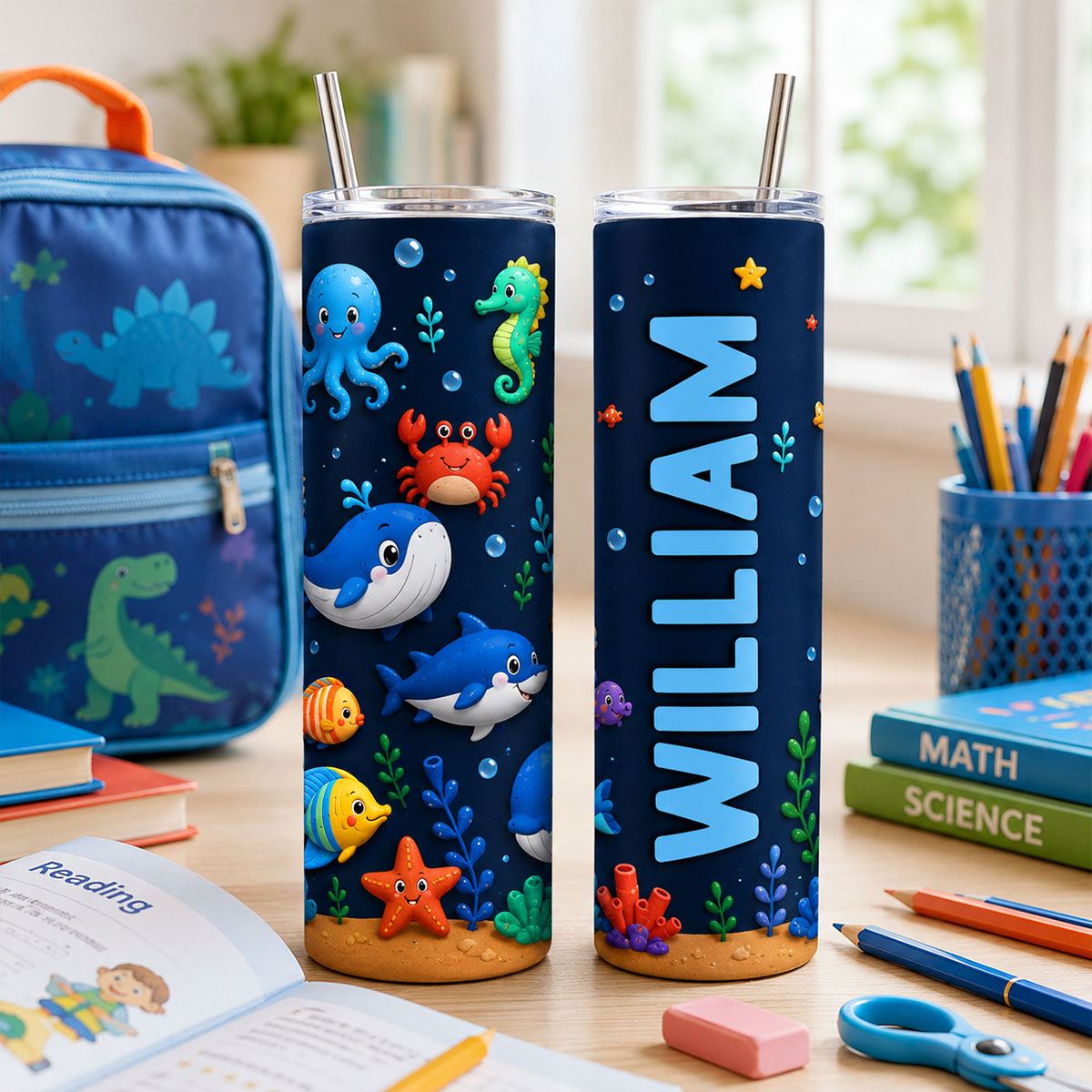 Trendy Animal for Boys Girls - Personalized Skinny Tumbler - Back to School Gift for Kids