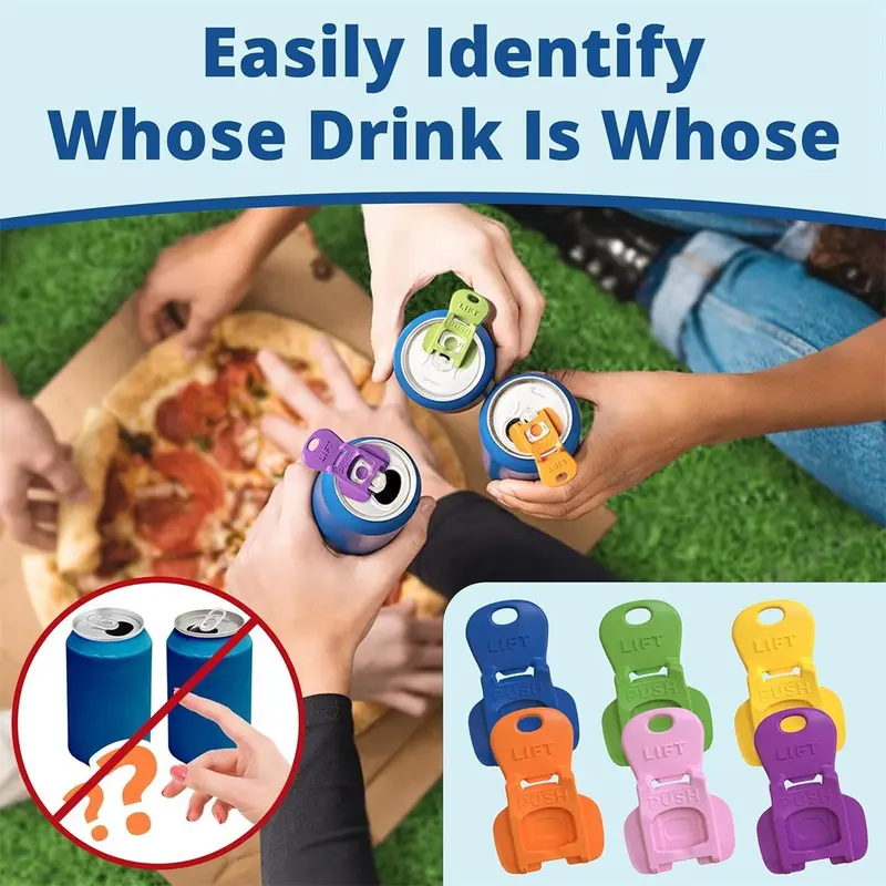 Complete Cover Easy-Tab Opener Beverage Barricade 2.0, 6 Counts Drink Can Protector Caps Lid for Soda