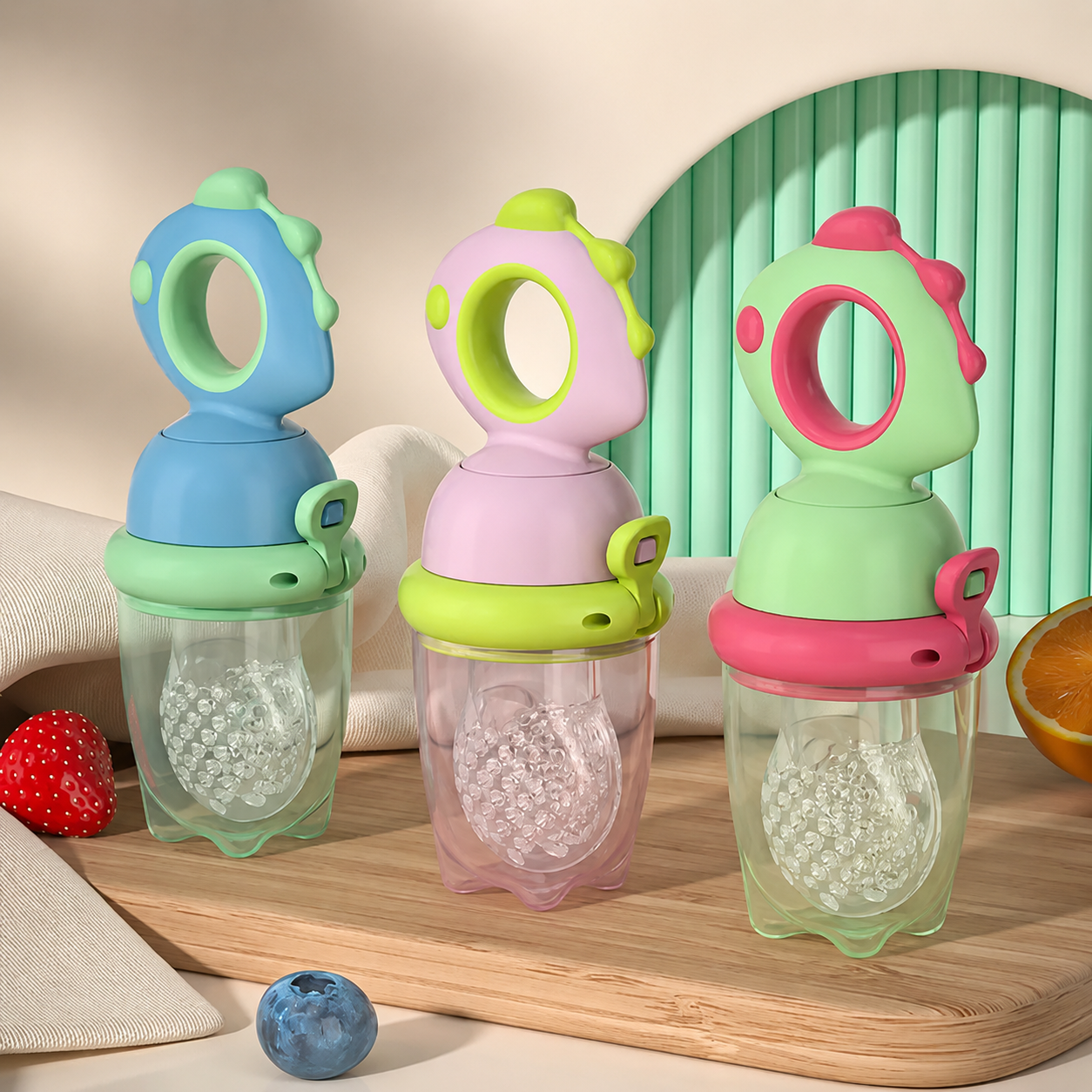 Silicone Fruit Teether, Rotating Push Type Fruit Feeder, Baby Food Push Spoon