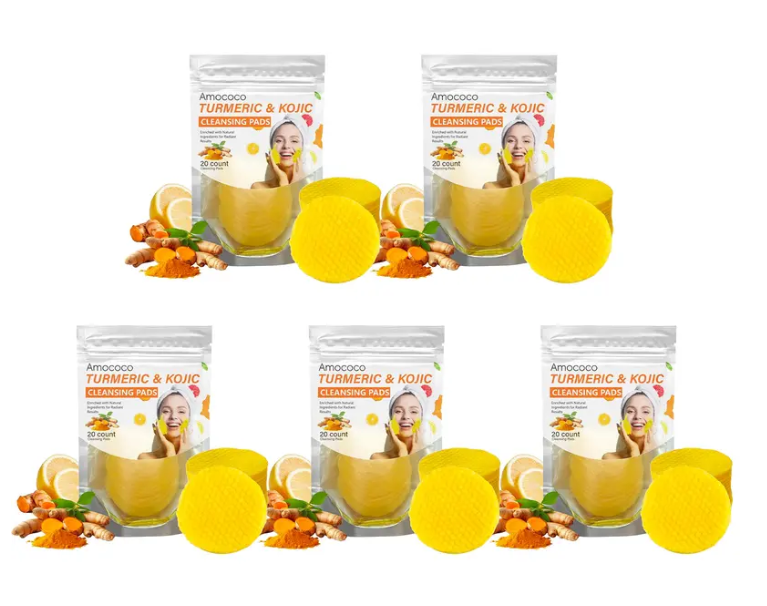 Turmeric & Kojic Acid Cleansing Pads - 20pcs  Deep Clean, Soft Texture