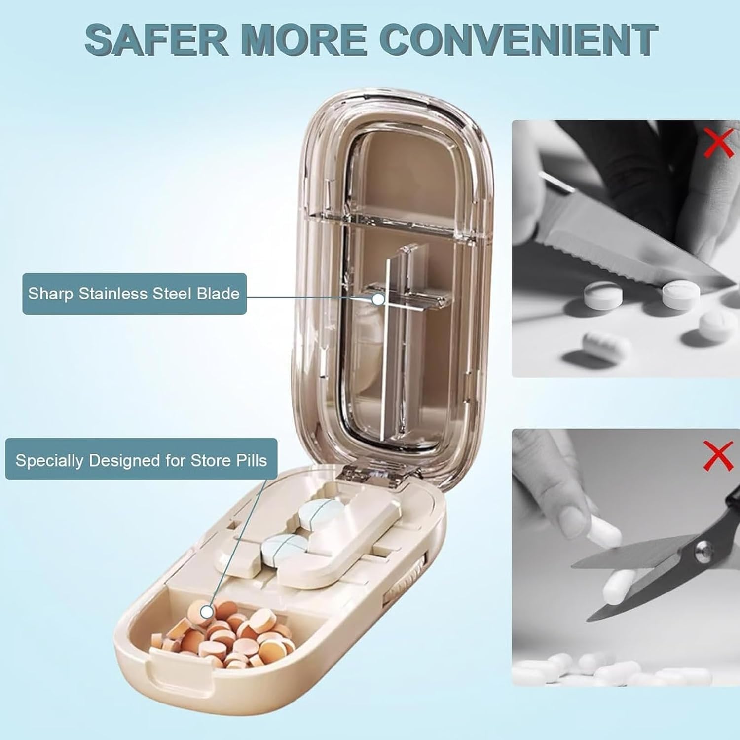 Adjustable Pill Cutter Splitter for Tiny and Small Tablets,  Cutting into Pills to 1/2 and 1/4, with Precise Alignment Functionality