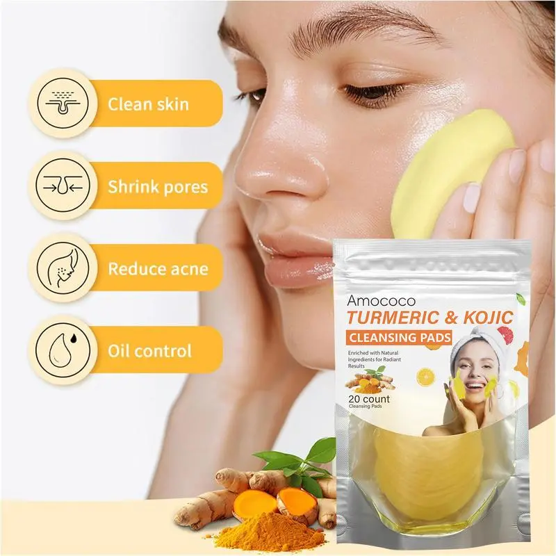 Turmeric & Kojic Acid Cleansing Pads - 20pcs  Deep Clean, Soft Texture