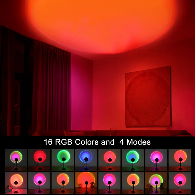 Sunset Lamp Projector Light 180° Adjustable Sunset Mood Lamp, 4 Modes