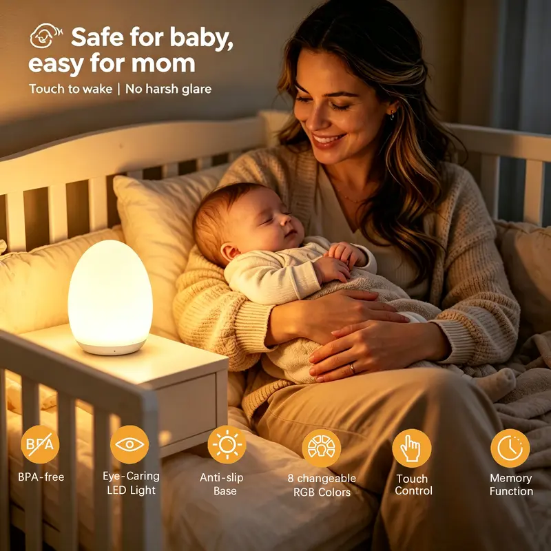 Night Light for Kids, Egg Light for Nursery with 7 RGB Colors Changeable & Stepless Dimming