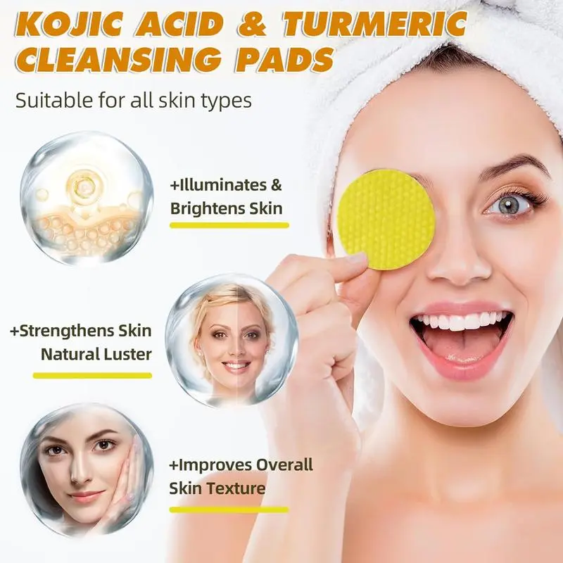Turmeric & Kojic Acid Cleansing Pads - 20pcs  Deep Clean, Soft Texture