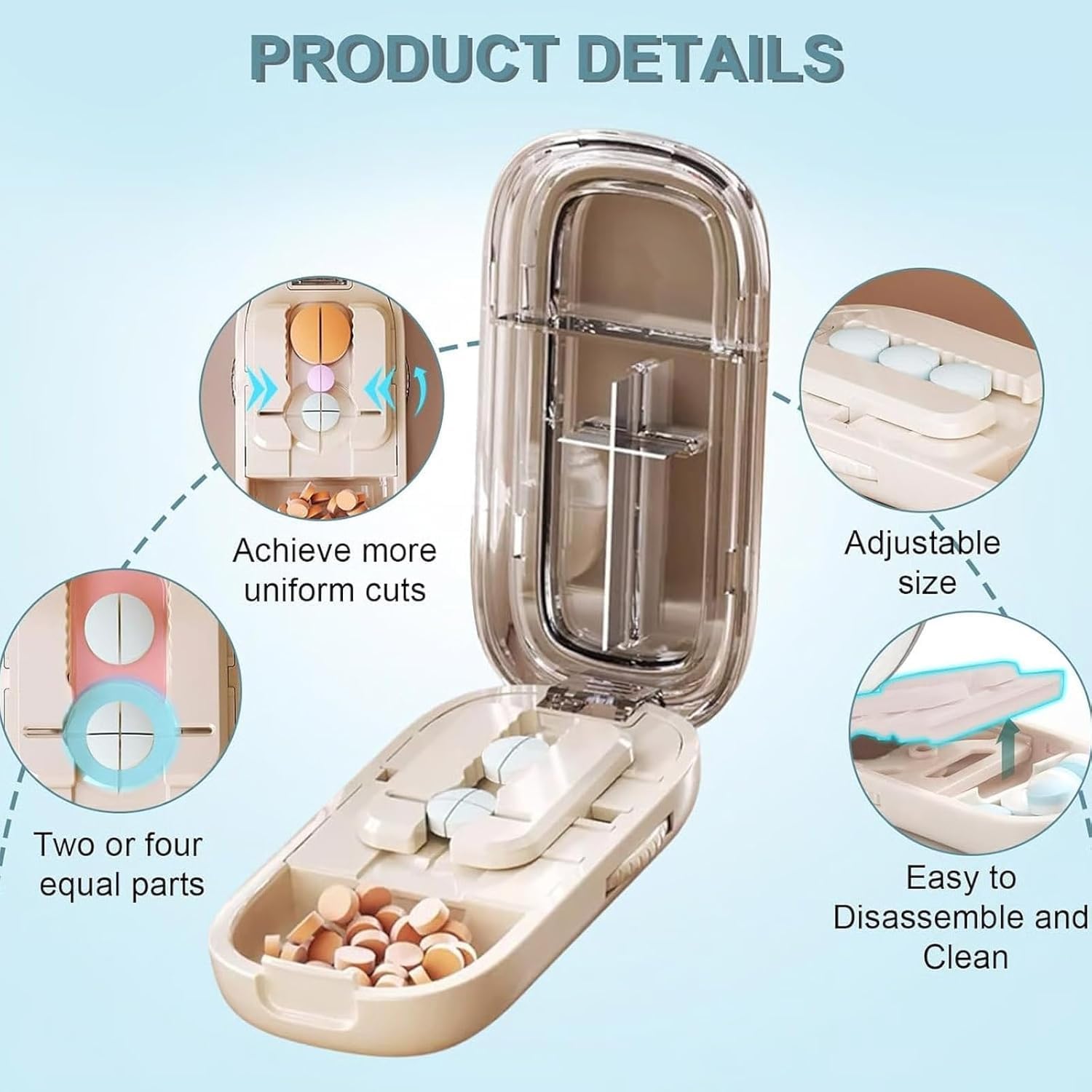 Adjustable Pill Cutter Splitter for Tiny and Small Tablets,  Cutting into Pills to 1/2 and 1/4, with Precise Alignment Functionality