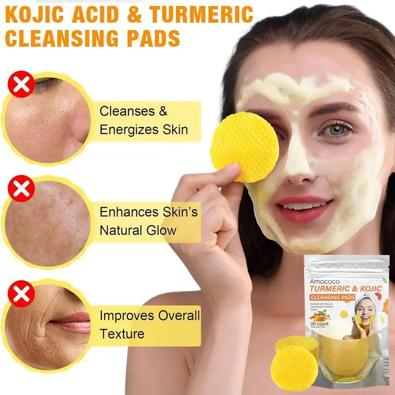 Turmeric & Kojic Acid Cleansing Pads - 20pcs  Deep Clean, Soft Texture