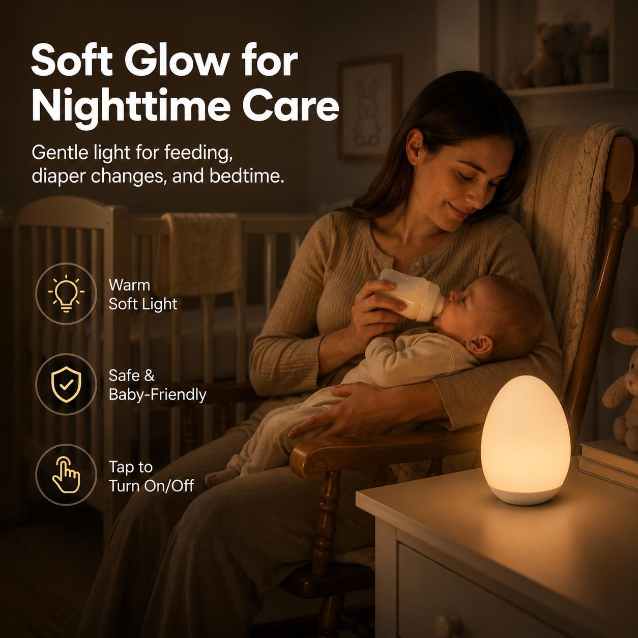 Night Light for Kids, Egg Light for Nursery with 7 RGB Colors Changeable & Stepless Dimming, Rechargeable Tap Light & Touch Control - Baby items, Interior decoration |Mother&rsquo;s Day Special, Summervibes Usb Charging Lamp Wireless Portable Lamp