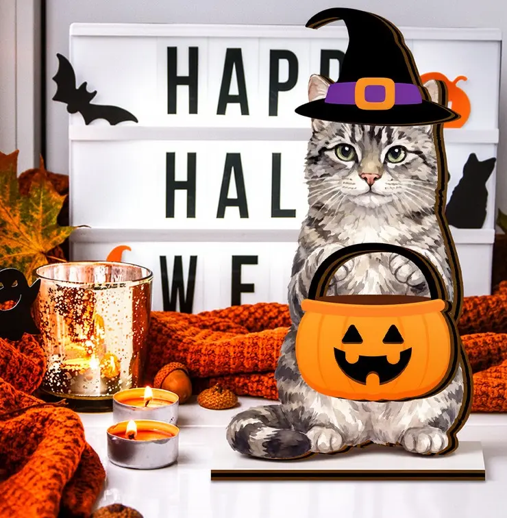 Halloween Cat Interchangeable Wooden Sign