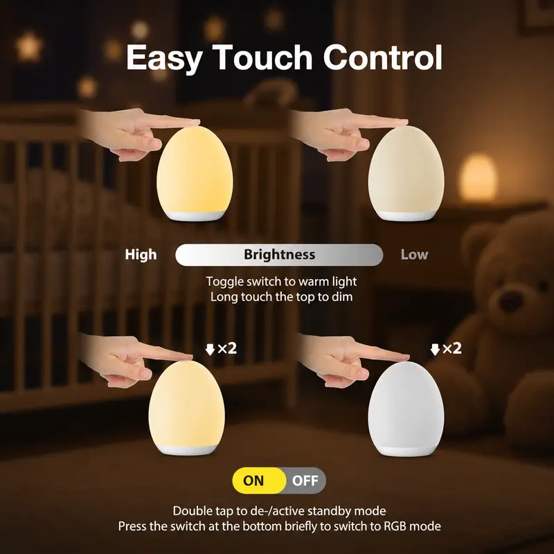 Night Light for Kids, Egg Light for Nursery with 7 RGB Colors Changeable & Stepless Dimming